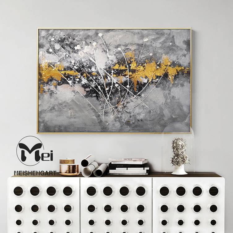 Black Original Gold Room Grey Abstract Canvas Wall Art 5XY05